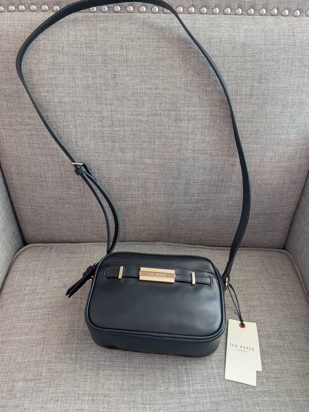 Ted Baker Black Leather Crossbody Bag with Gold Accent NWT